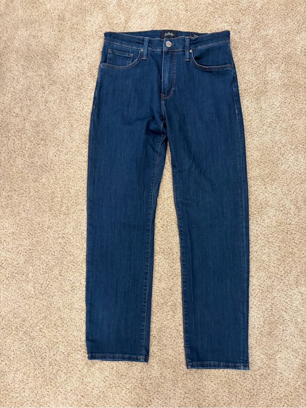 34 Heritage Courage Jeans Mens 33x30 Mid Rise Straight Dark Blue Stretch Denim